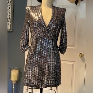 ZARA Sequin Disco Blazer Mini Dress Silver Size S
